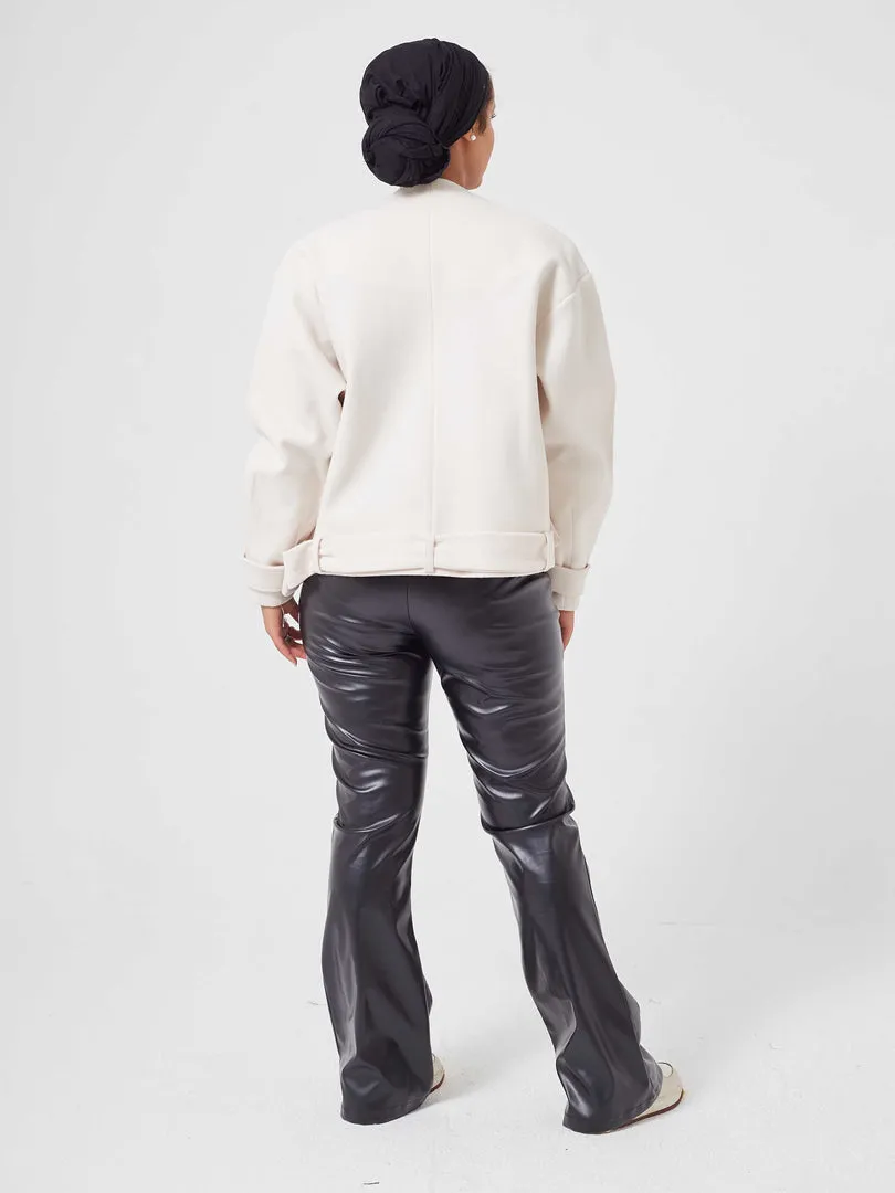 Off White Cropped Jacket With Belt,