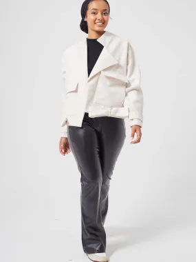 Off White Cropped Jacket With Belt,