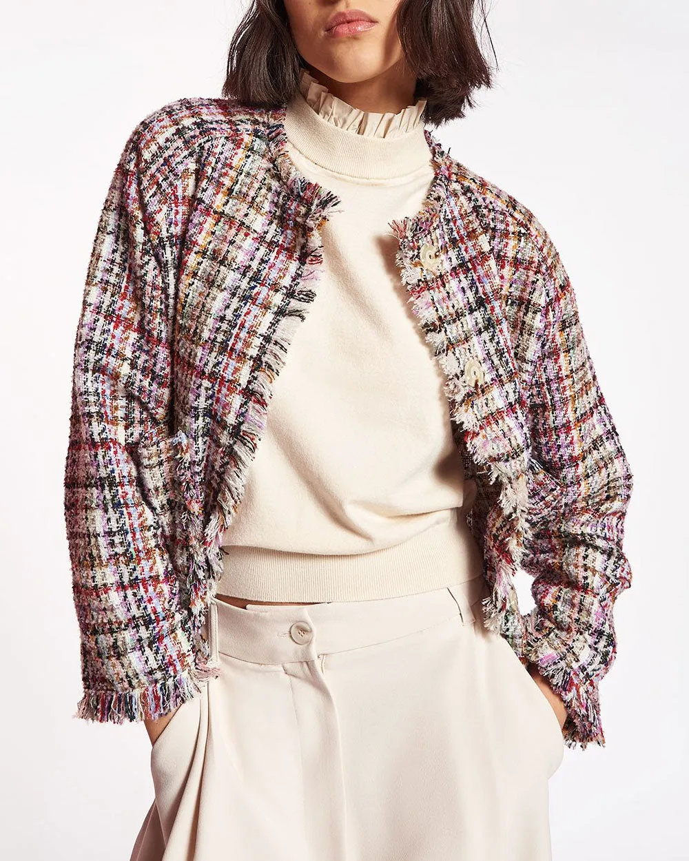 Off White Tweed Fringe Jacket