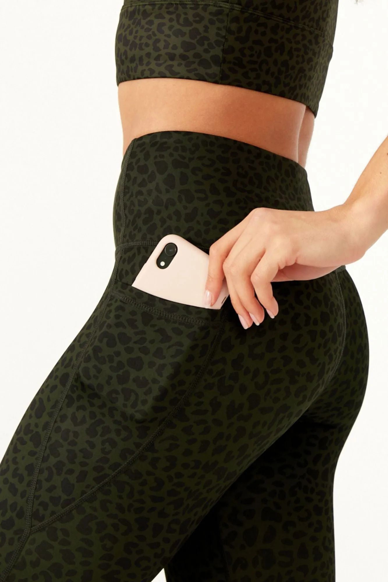 Olive Leopard High Waisted 7/8 Pocket Legging