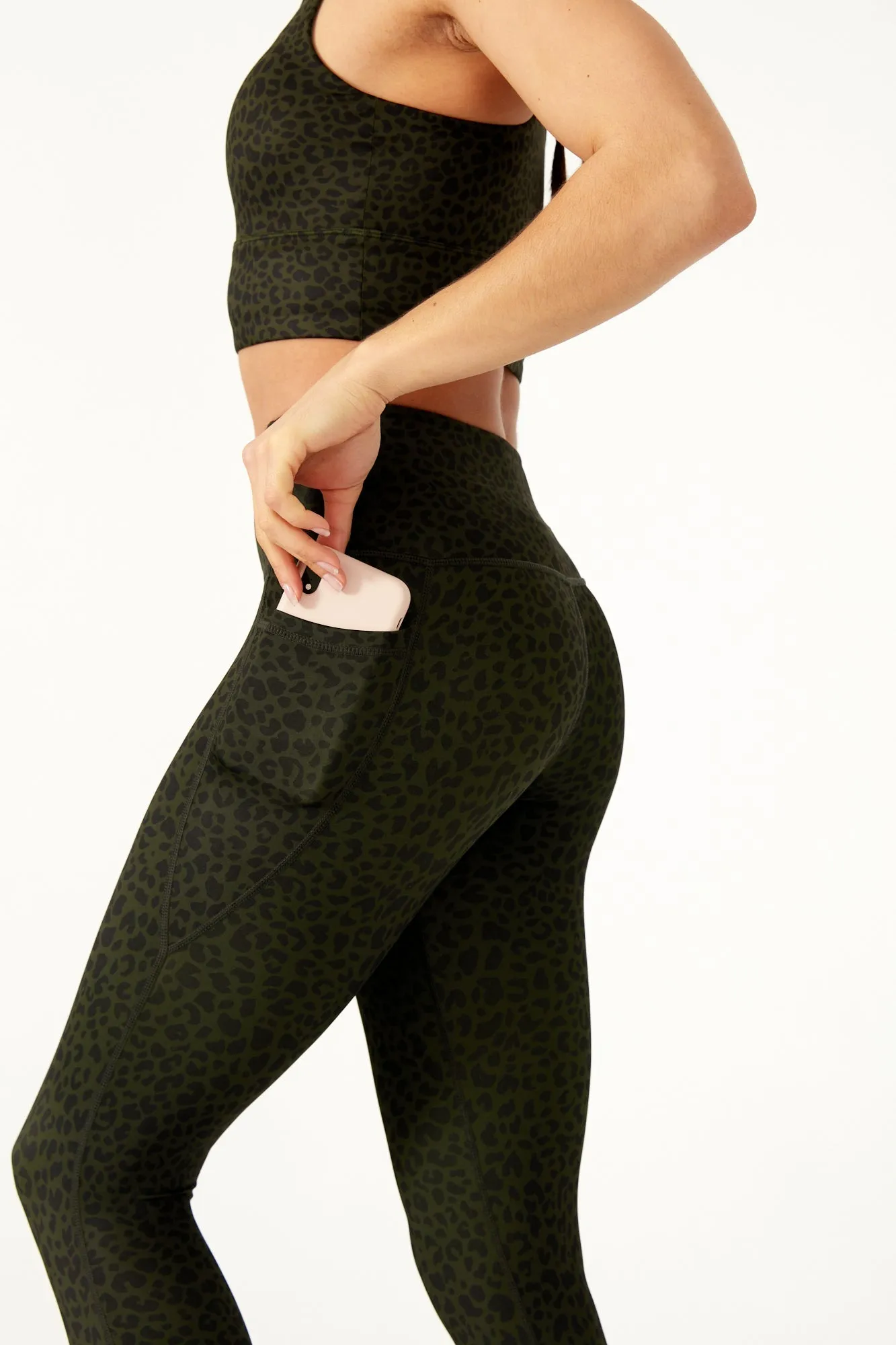 Olive Leopard High Waisted 7/8 Pocket Legging