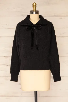 Oreyl Black | Knit Top w/ Peter Pan Collar