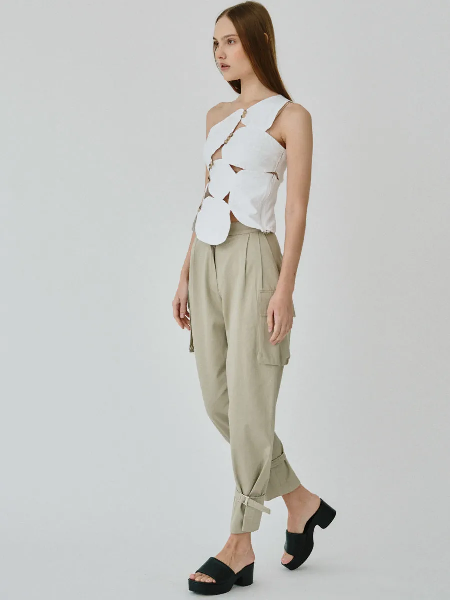 Organic Cotton Utility Cargo Pant With Buckles In Beige