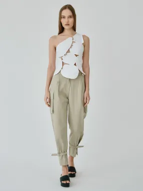 Organic Cotton Utility Cargo Pant With Buckles In Beige