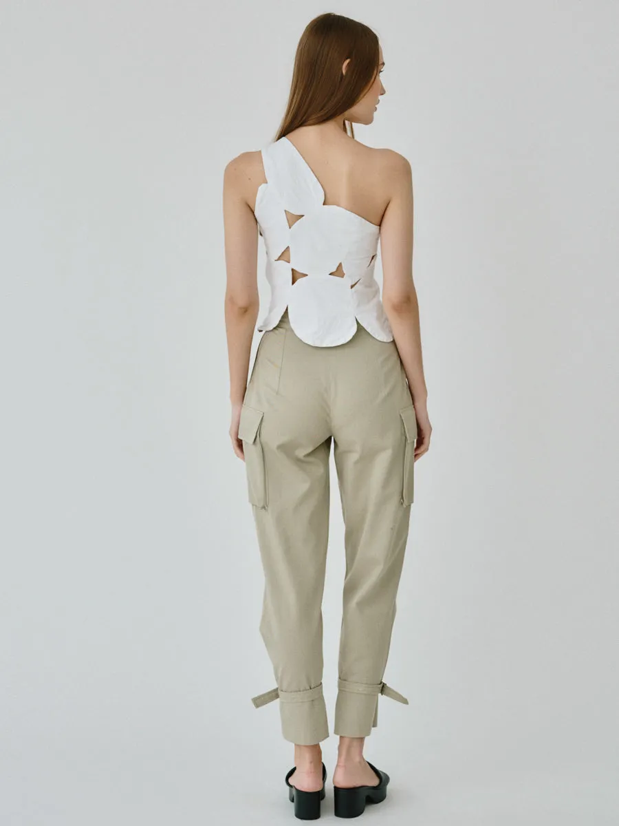 Organic Cotton Utility Cargo Pant With Buckles In Beige