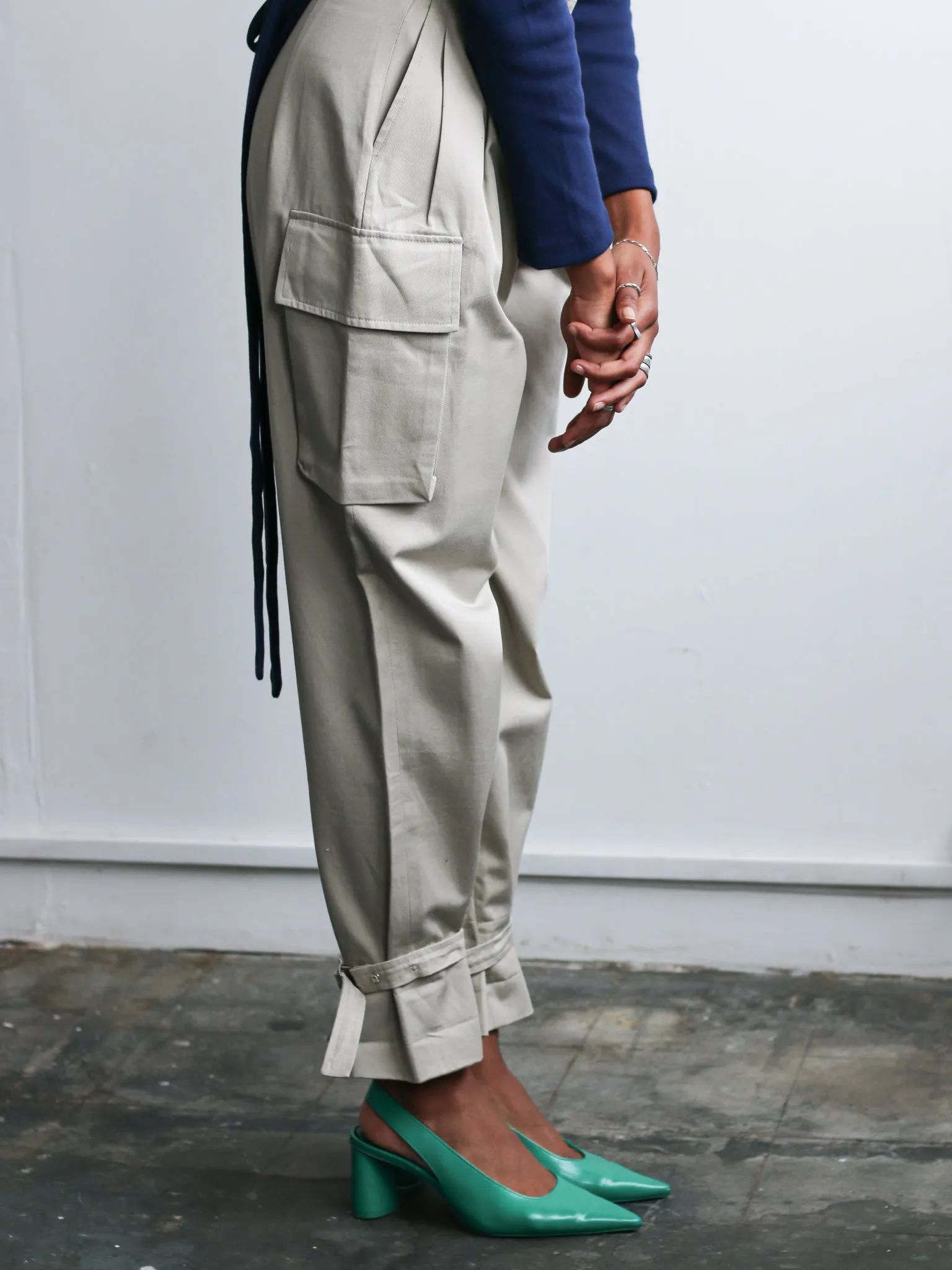 Organic Cotton Utility Cargo Pant With Buckles In Beige