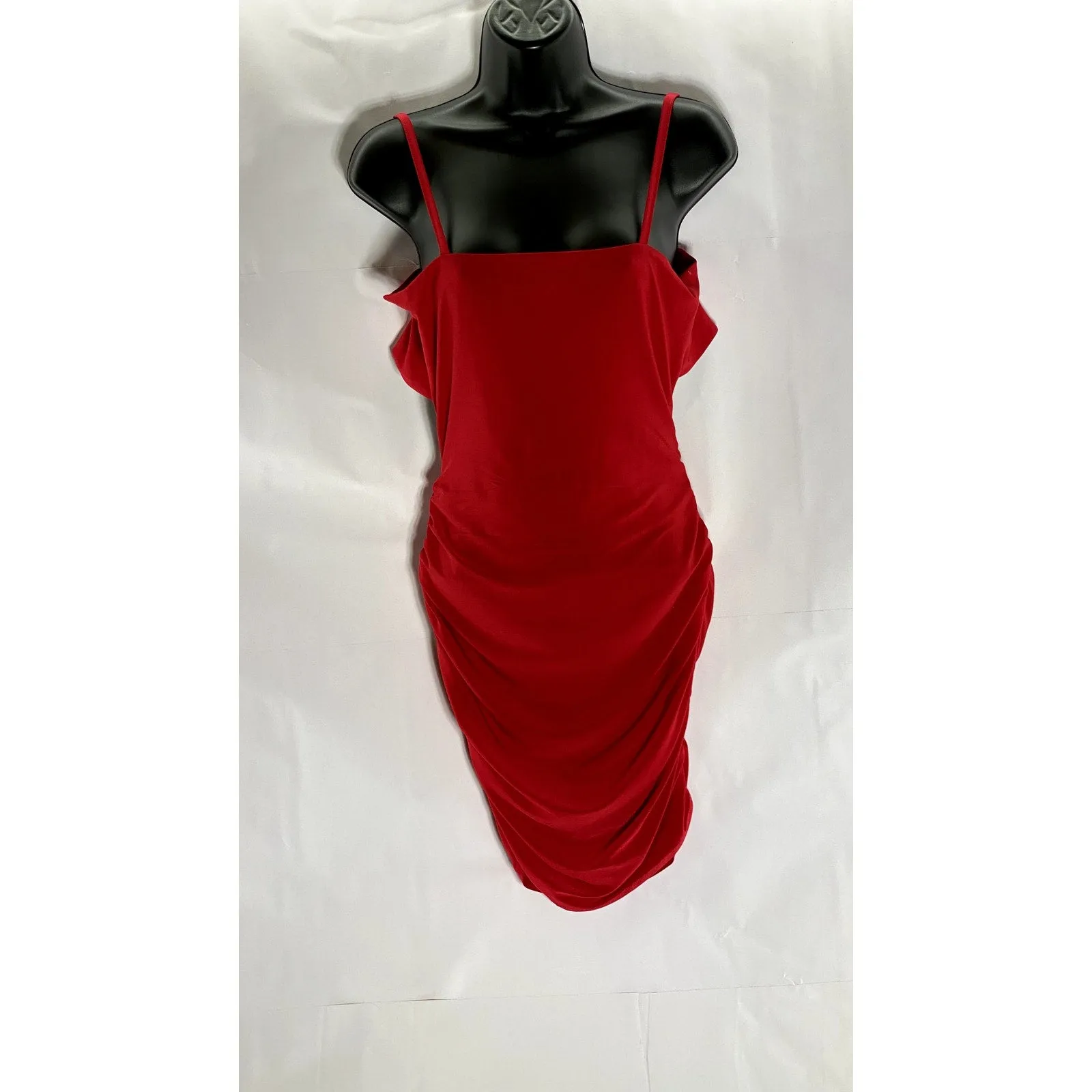 ORIGINAL Women's Red Straight-Neck Tie Open Back Ruched Bodycon Mini Dress SZ S