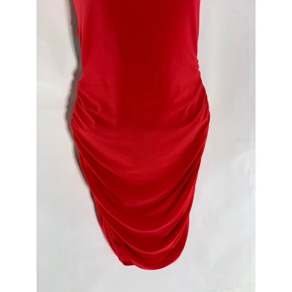 ORIGINAL Women's Red Straight-Neck Tie Open Back Ruched Bodycon Mini Dress SZ S