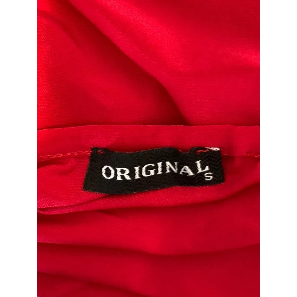 ORIGINAL Women's Red Straight-Neck Tie Open Back Ruched Bodycon Mini Dress SZ S