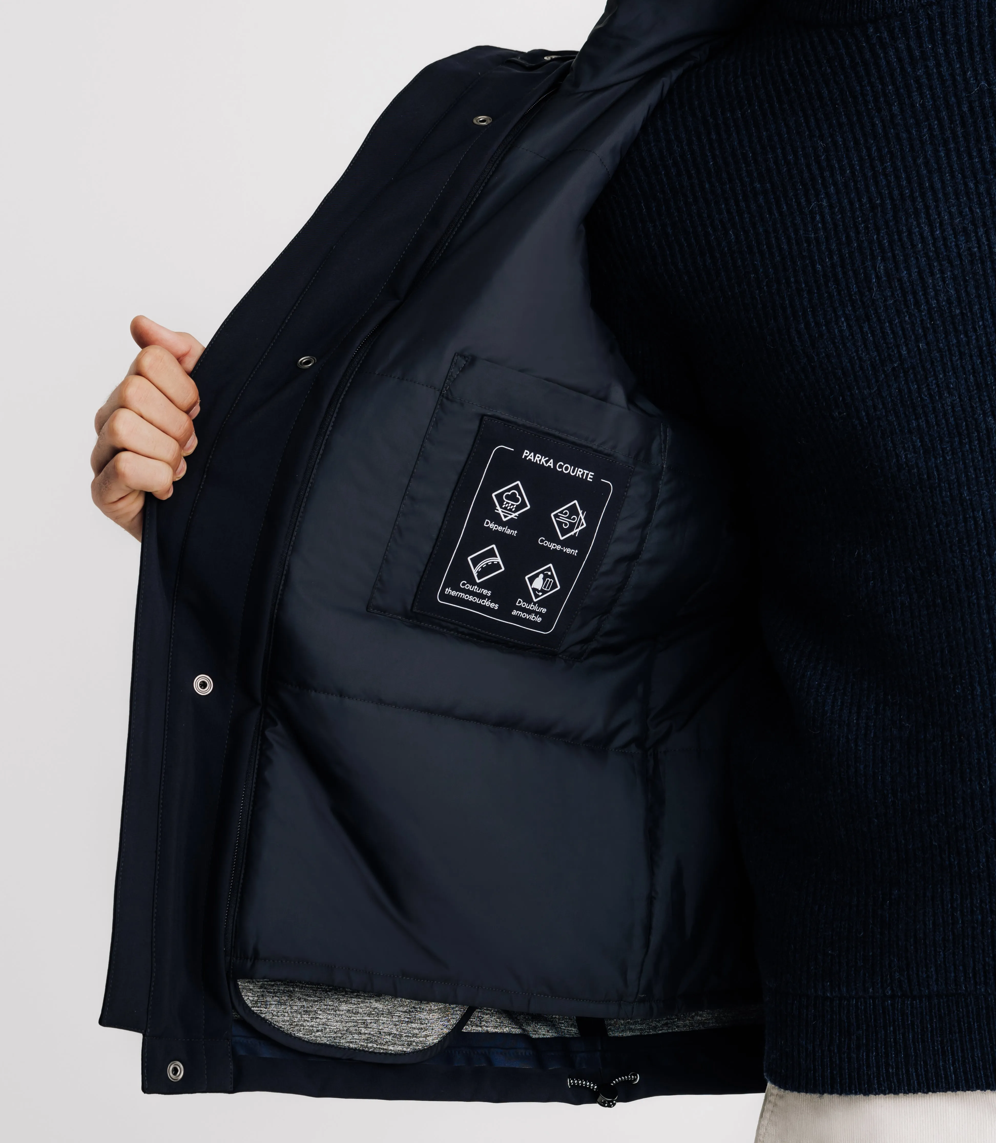 Parka courte avec col montant marine