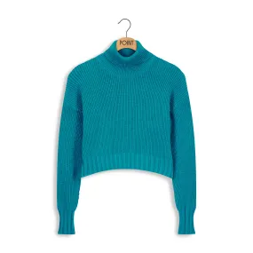 Point Crop Turtleneck Pullover in Blue Harbor