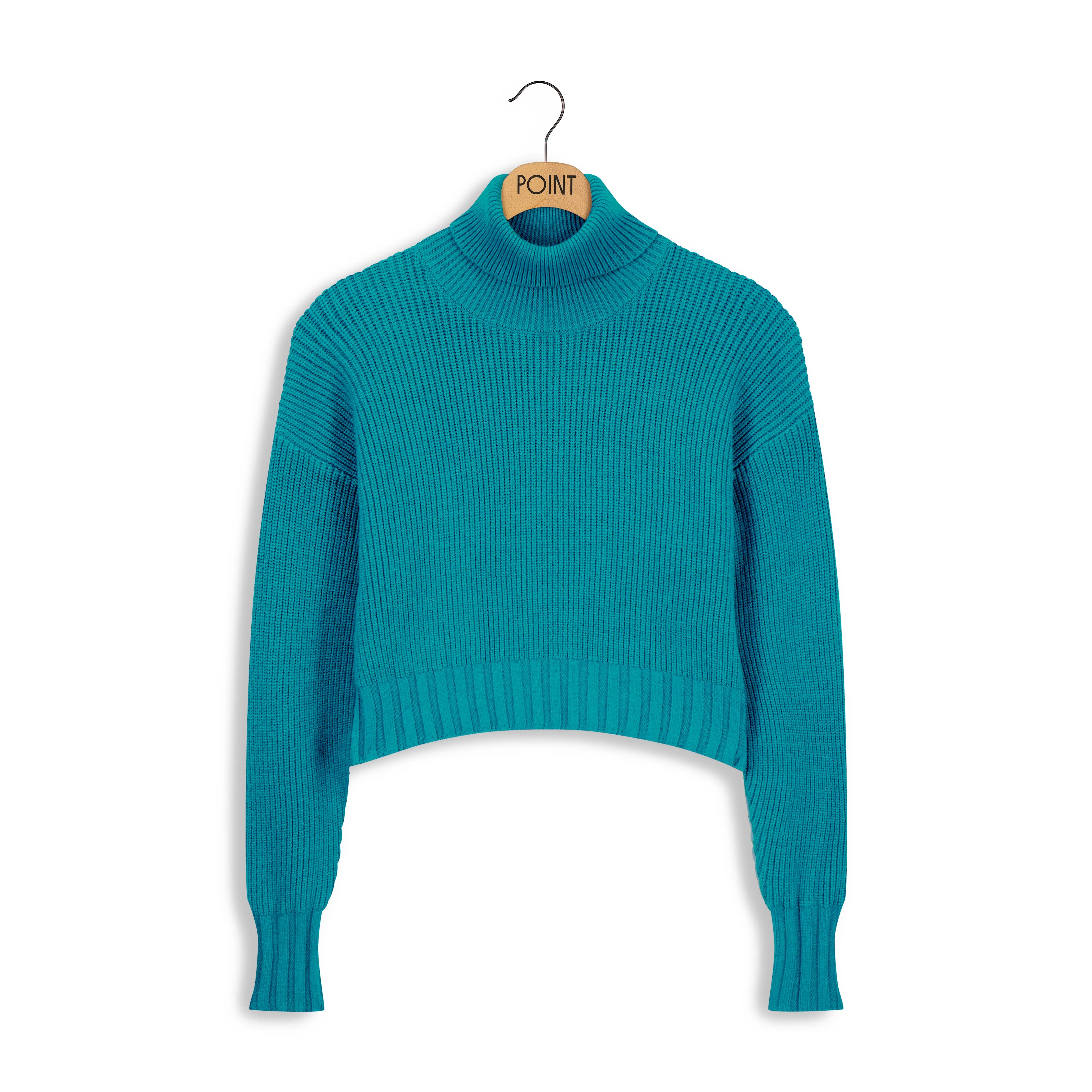 Point Crop Turtleneck Pullover in Blue Harbor