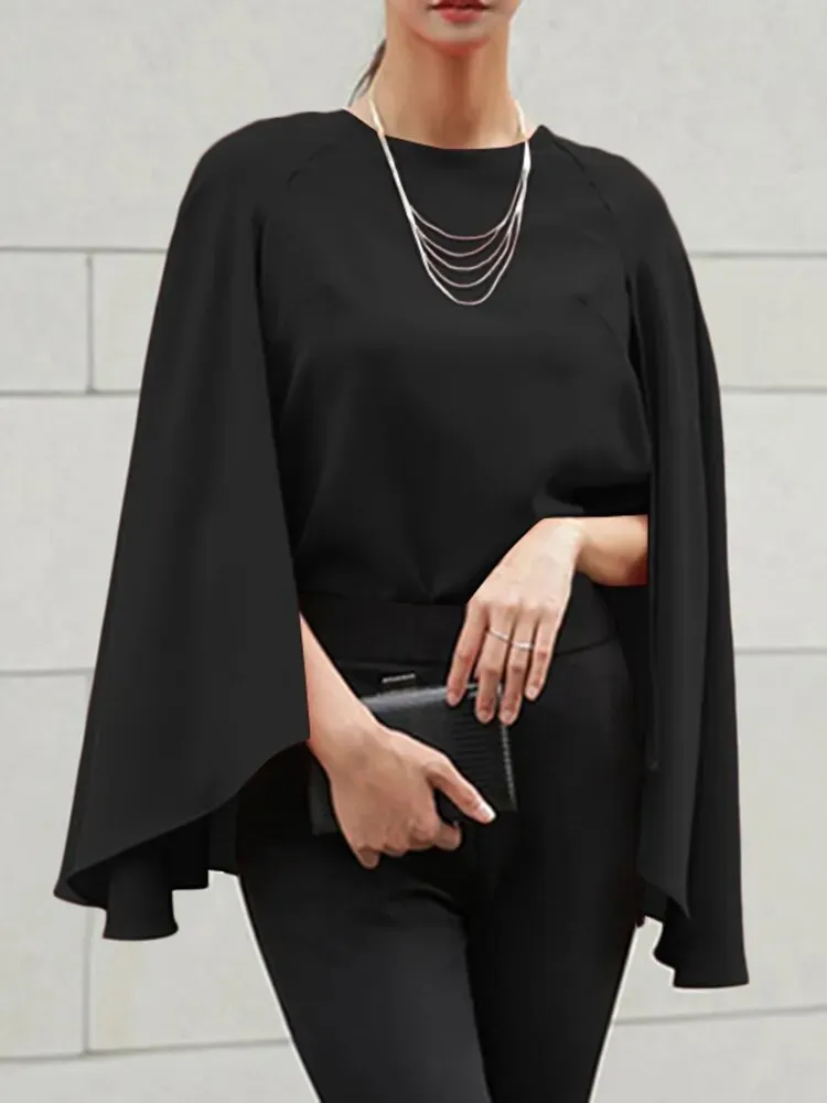Poncho Style Casual O Neck Loose Tunic Blouse
