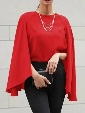 Poncho Style Casual O Neck Loose Tunic Blouse