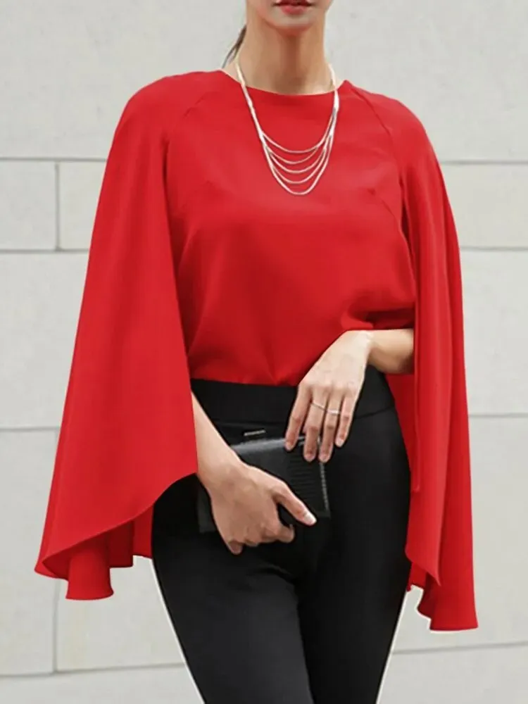Poncho Style Casual O Neck Loose Tunic Blouse