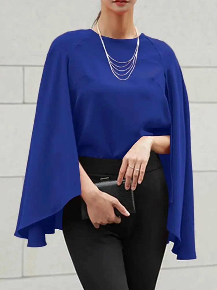 Poncho Style Casual O Neck Loose Tunic Blouse