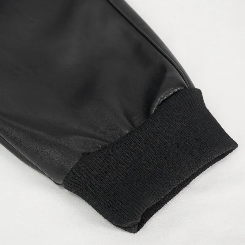 PT184 Men's side pockets metal decoration leather feet pants