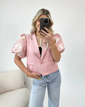 Puff Sleeve Flower Blazer Baby Pink