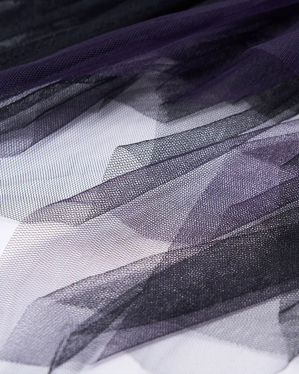 Punk Rave Daily Life Layered Mesh Electropunk Asymmetric Skirt - Black & Purple