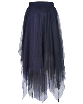Punk Rave Daily Life Layered Mesh Electropunk Asymmetric Skirt - Black & Purple
