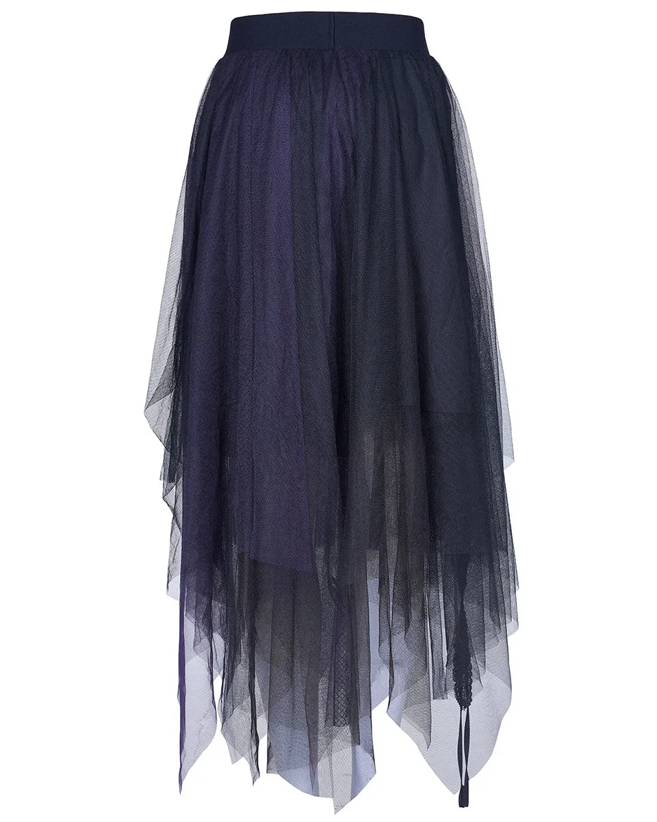 Punk Rave Daily Life Layered Mesh Electropunk Asymmetric Skirt - Black & Purple