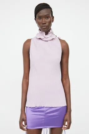 Purple Pleated Turtleneck Sleeveless Top