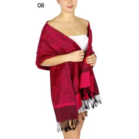 Red Jacquard Paisley Pashmina Scarf Reversible Shawl Wrap