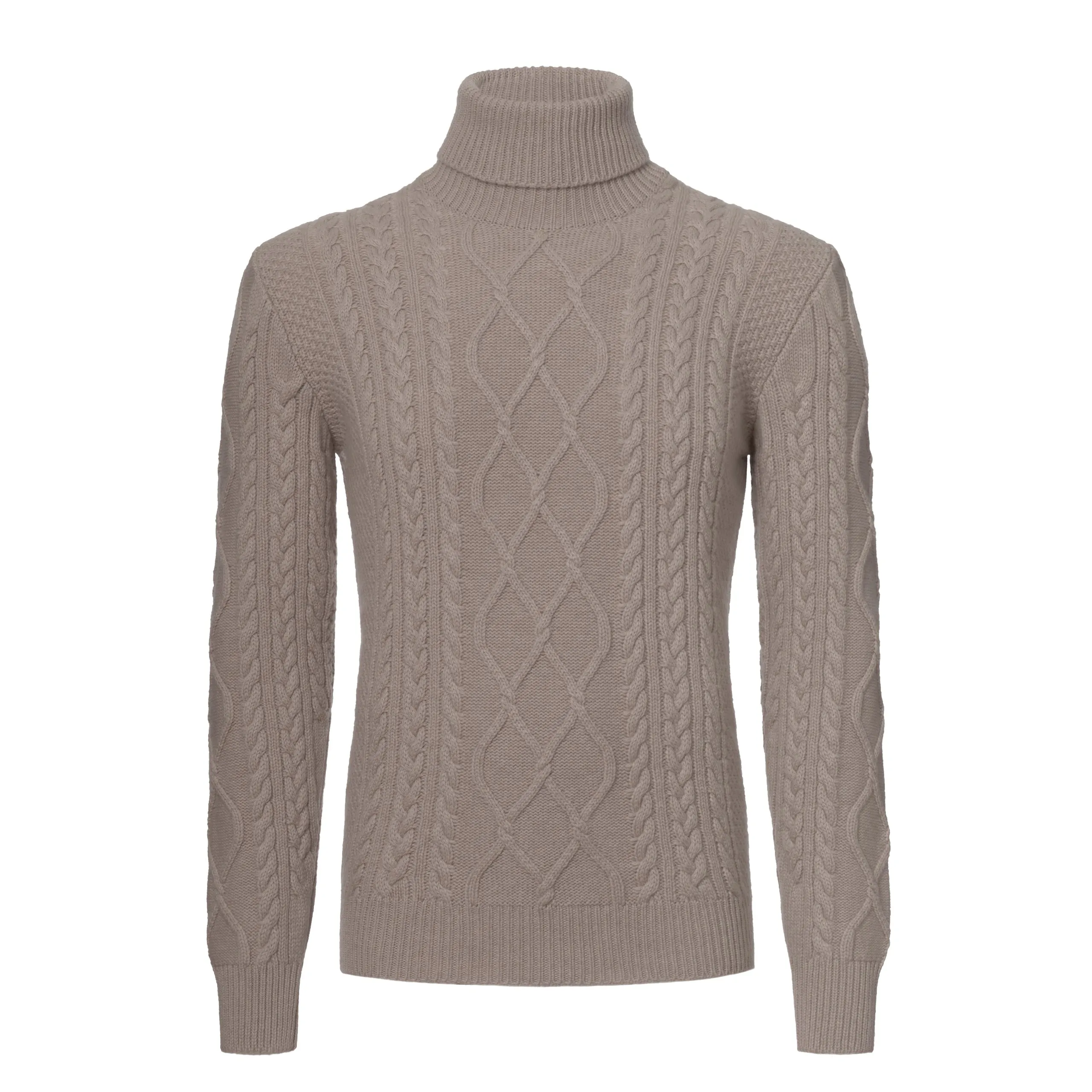 Ribbed Cashmere Turtleneck Sweater in Beige
