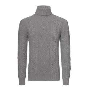 Ribbed Cashmere Turtleneck Sweater in Light Grey