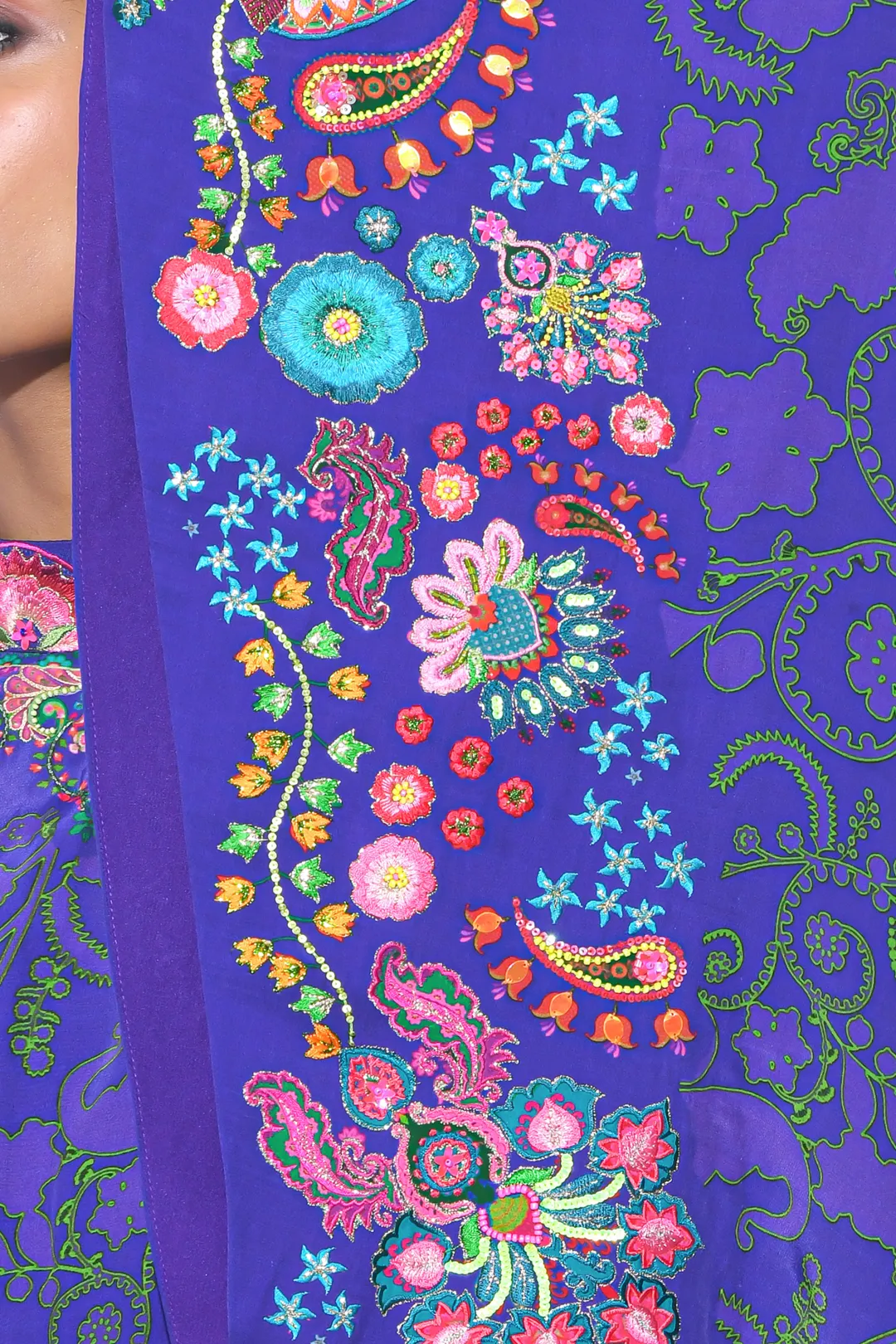 Royal Purple Embroidered One Shoulder Dress And Jumpsuit