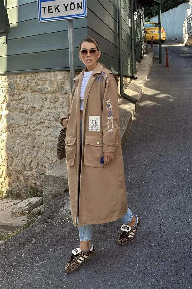 RYN Embroidered Trench Coat - Camel - Pinsk