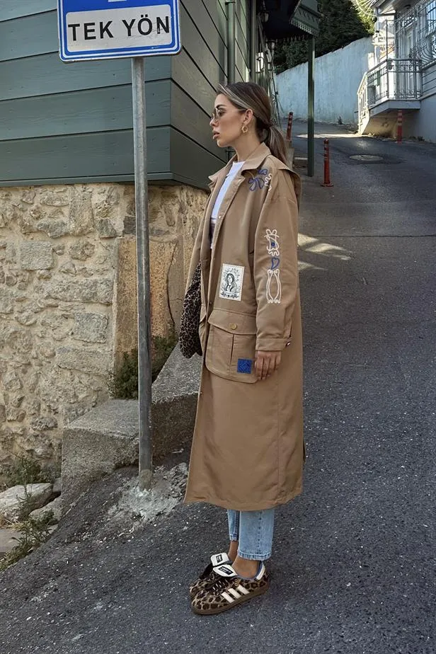 RYN Embroidered Trench Coat - Camel - Pinsk