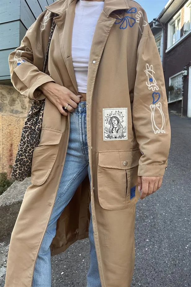 RYN Embroidered Trench Coat - Camel - Pinsk