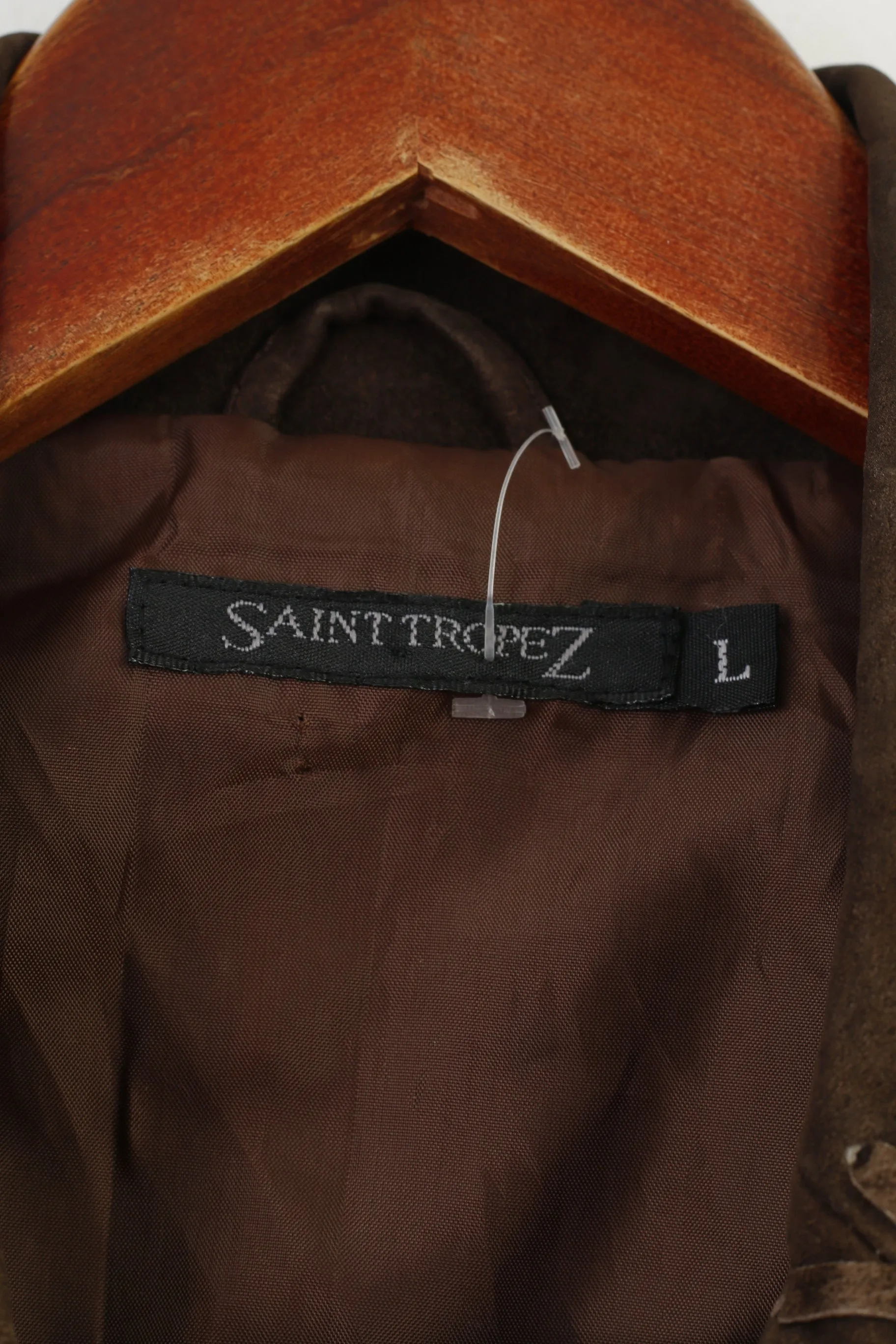 Saint Tropez Women L Blazer Leather Brown Collar Bottoms Vintage Jacket