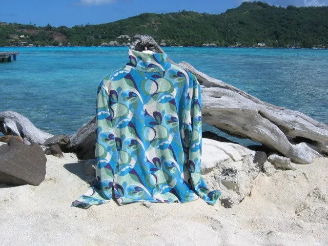 Shirt, Turtleneck, Velvet Blue Swirl Print, Womens