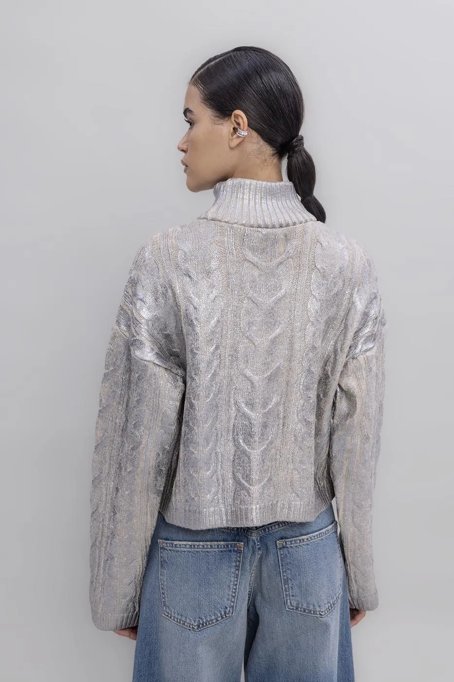 Silver Foil Printed Turtleneck Sweater