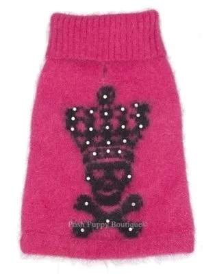 Skull With Crown Turtleneck in Fuchsia