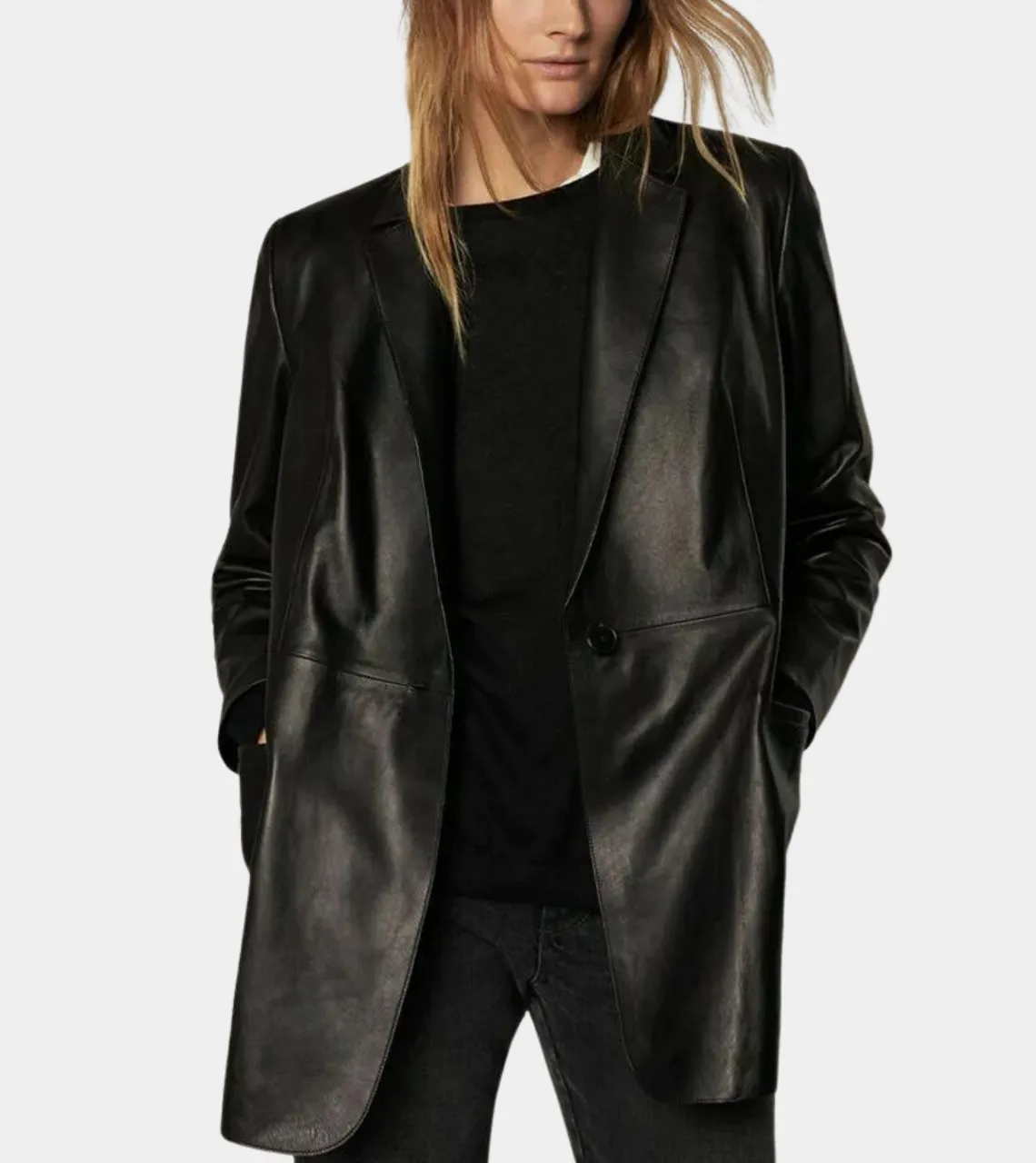 Sleek Black Women's Leather Blazer