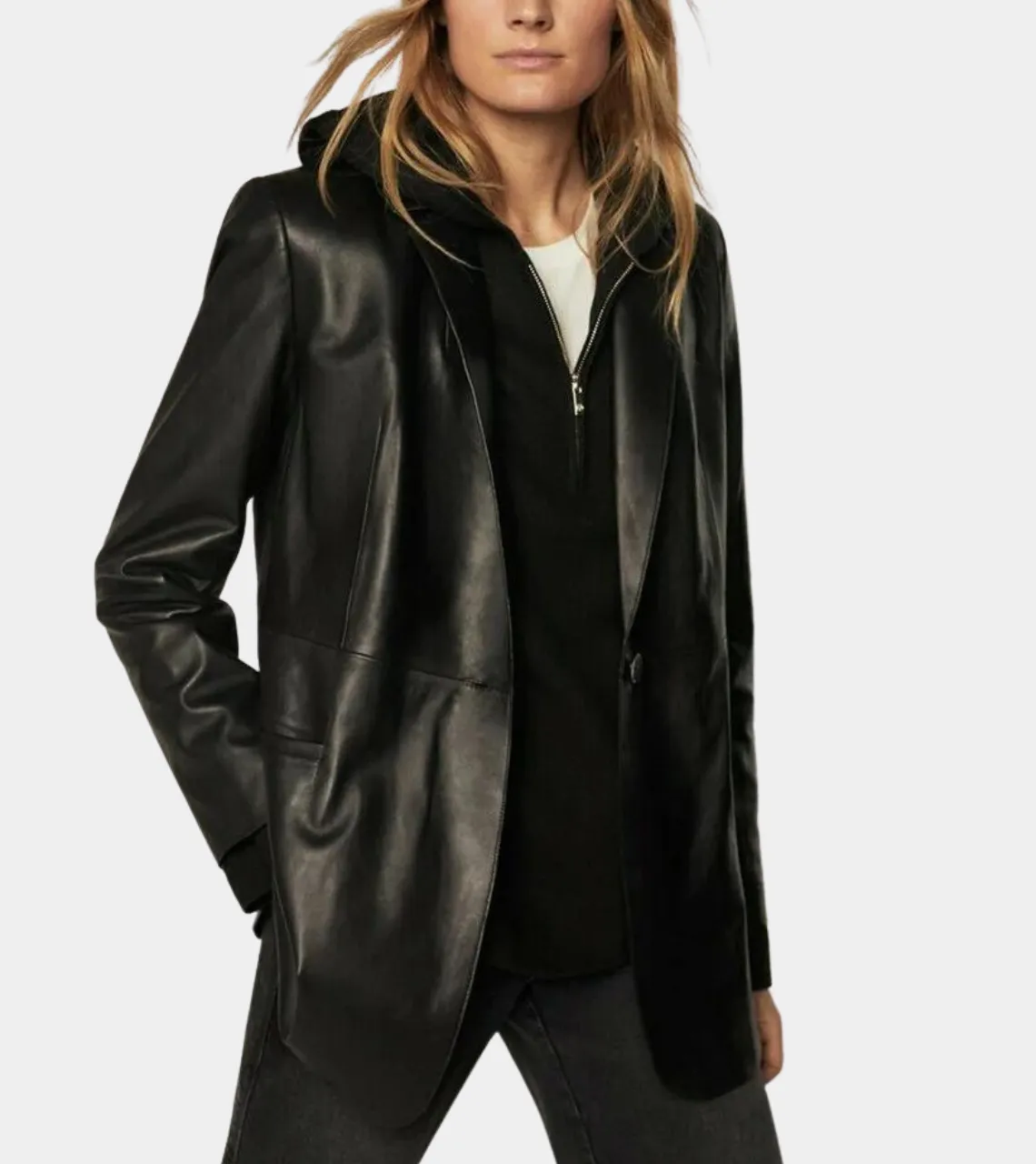 Sleek Black Women's Leather Blazer