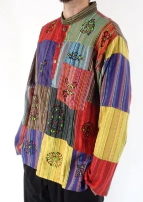 Stripe Print Cotton Patchwork Shirt