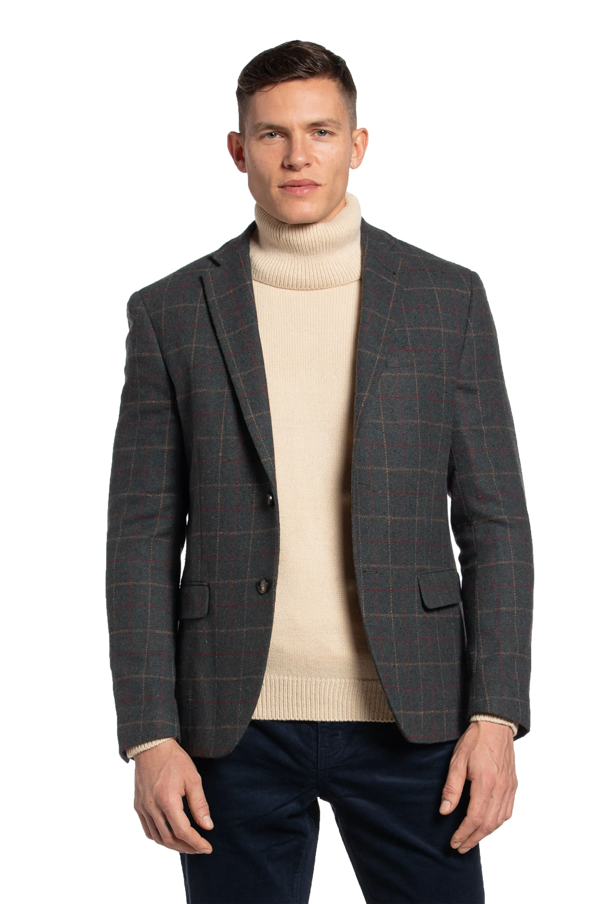The Brazen Head Windowpane Check Blazer in Green