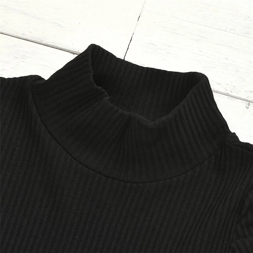Toddler Girls Long Sleeve Turtleneck Top & PU Skirt Wholesale Girl Clothes