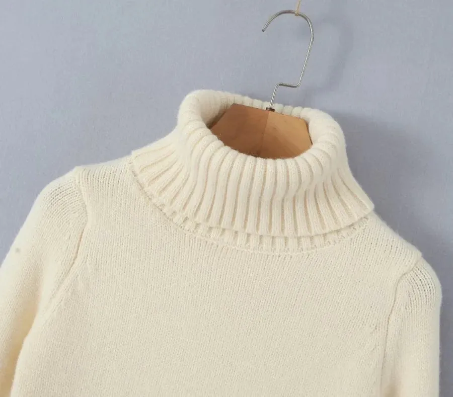 Turtleneck cropped flowing knit sweater with matching knit skirt set