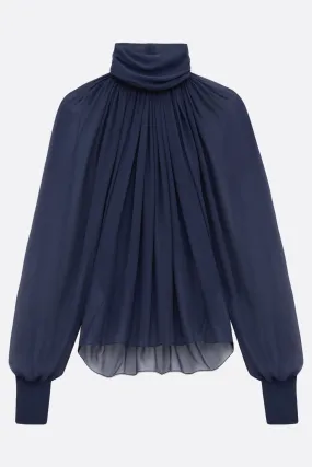 Turtleneck Silk Chiffon Blouse