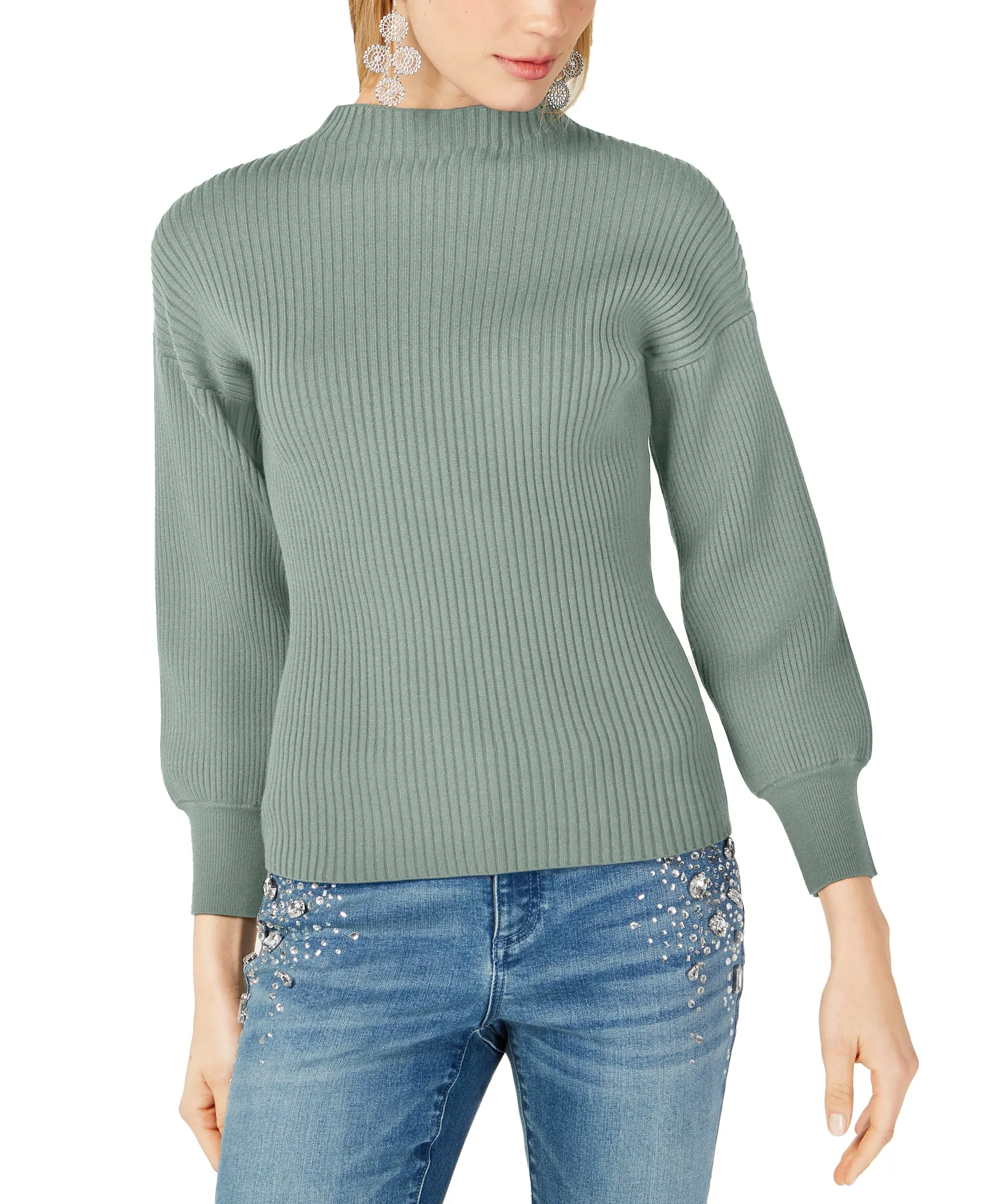 Volume-Sleeve Ribbed Sweater
