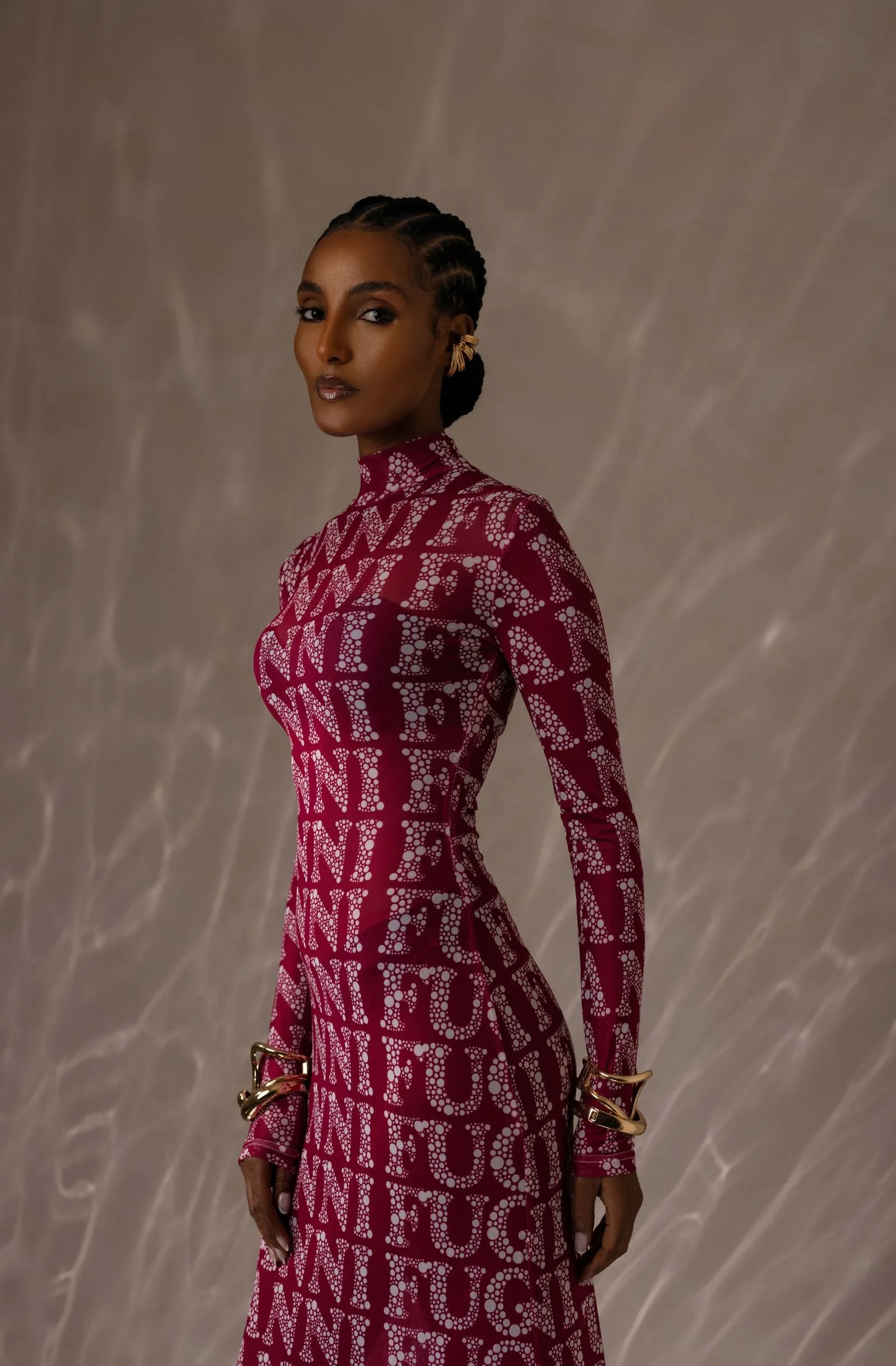 Wanni Fuga Sprouted Mesh Dress in Magenta