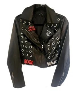 Womens cropped Iron Maiden faux leather jacket- size Small