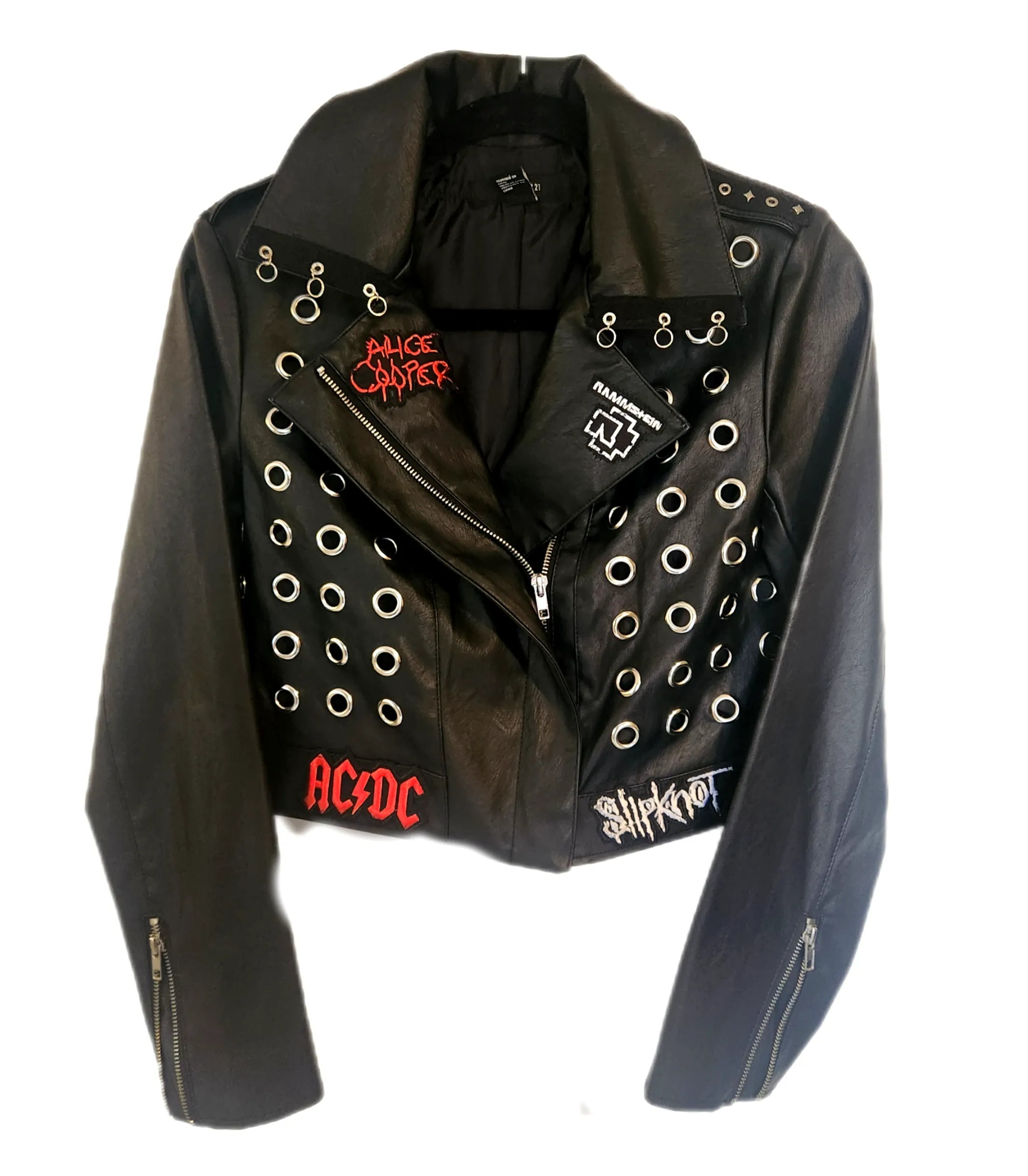 Womens cropped Iron Maiden faux leather jacket- size Small