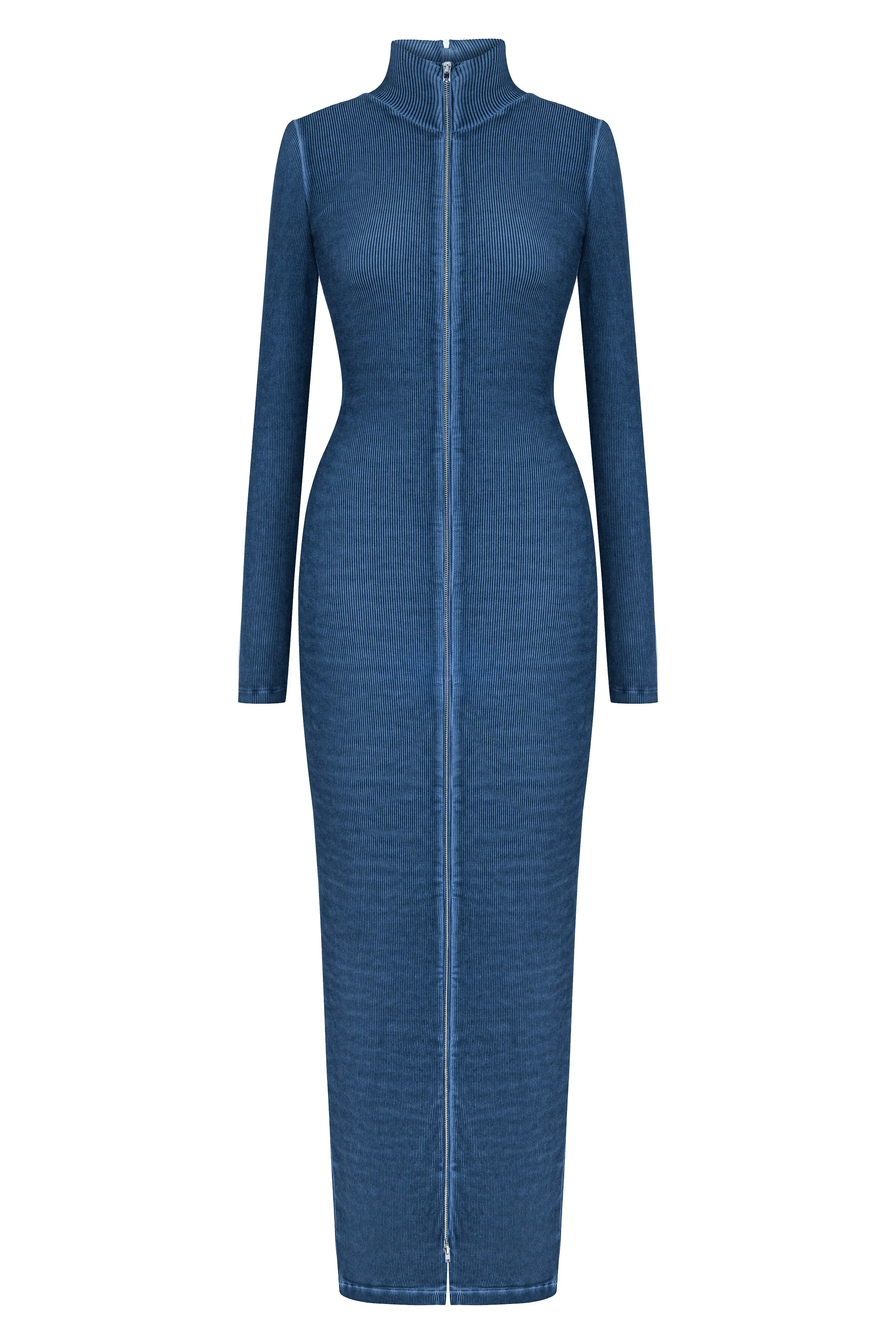 Zipper Detailed Long Dress in Indigo