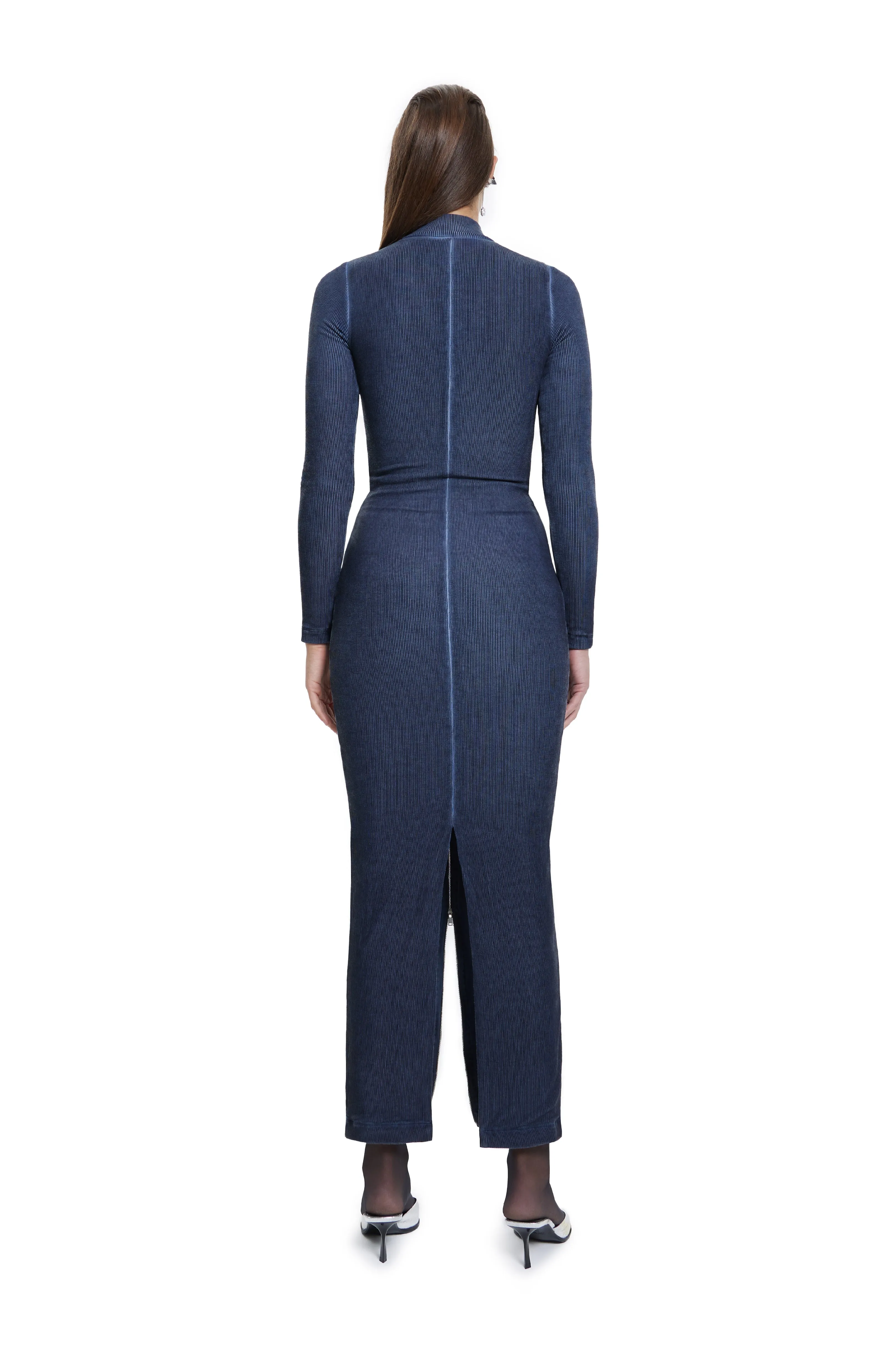 Zipper Detailed Long Dress in Indigo